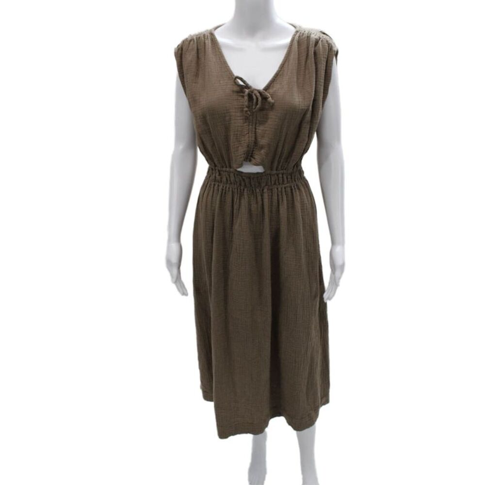 Sundry Women Sundress Brown V Neck Cotton Sleeveless Tie Long Size XS